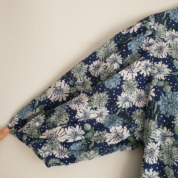 Uniqlo & Paul Joe Dress XL Blue Floral Tiered Buttons A-Line Pocket Puff Sleeve - Picture 5 of 11